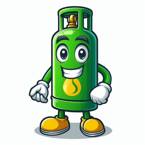 mascote de botijão de gas usando as cores verde e amarelo com a cor #006347